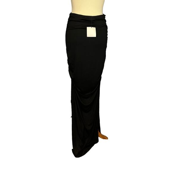 Superdown Black Ruched Maxi Skirt LARGE High Side Slits Revolve Domique $92 NEW - Picture 10 of 12